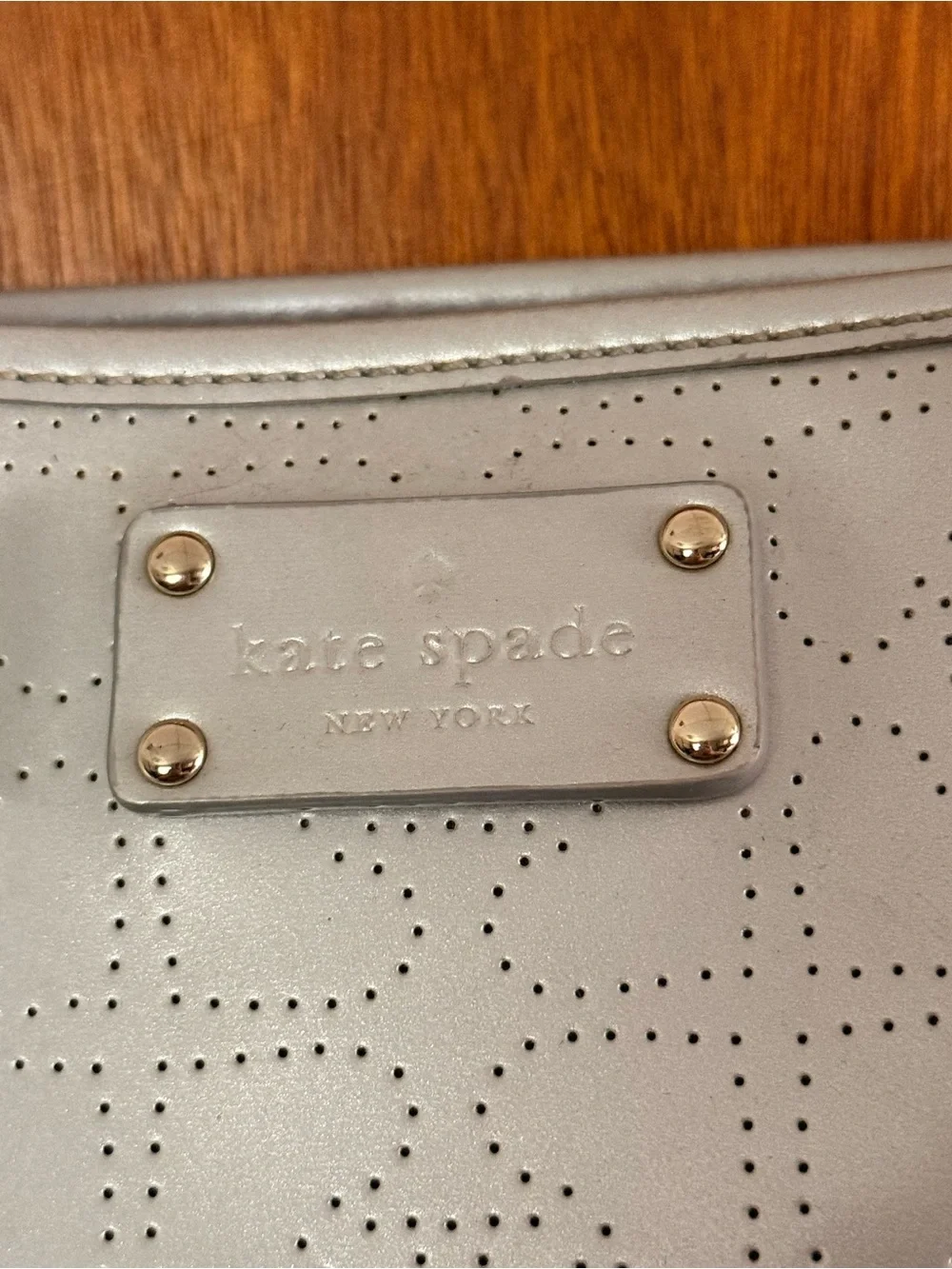 Kate spade Light Silver Perforated Tote Bag with heart patterns